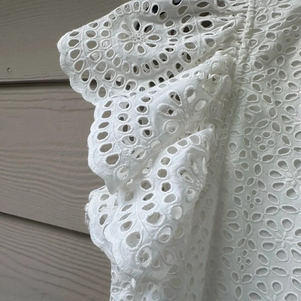 Ulla Johnson Norah Eyelet Mini Dress in White Short Sleeve Ruffle - Picture 7 of 11